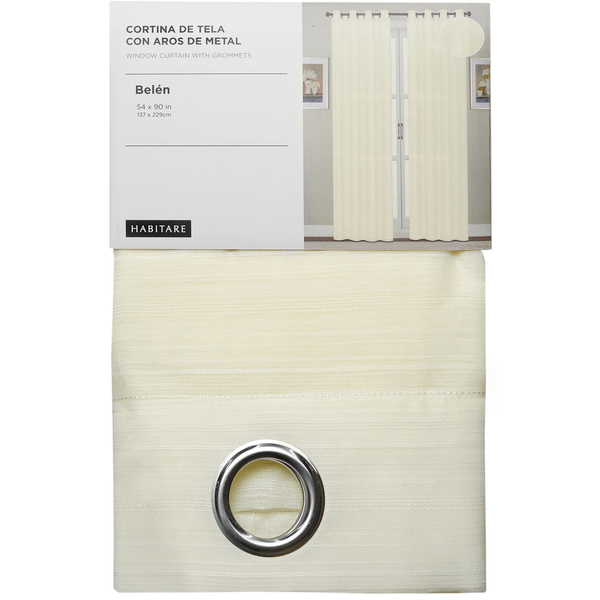 Cortina de tela de 54" x 90" Belén color beige con aros de metal