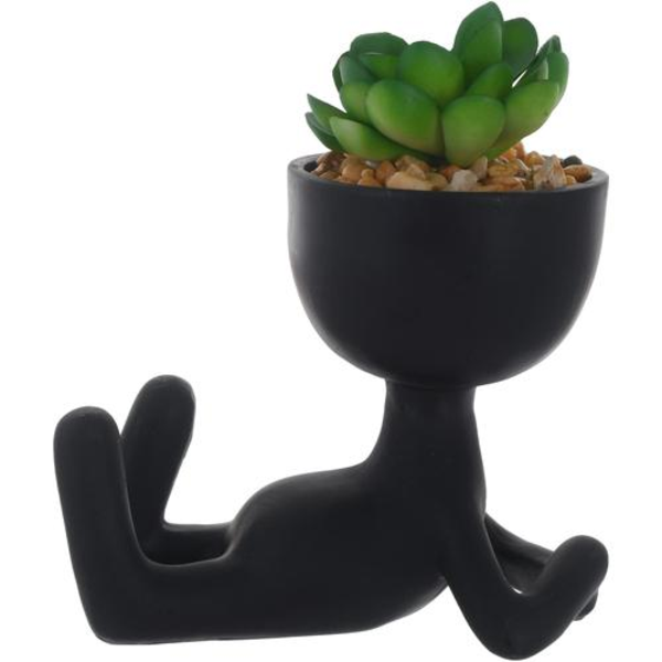 Planta artificial en pote de figura acostada color negro