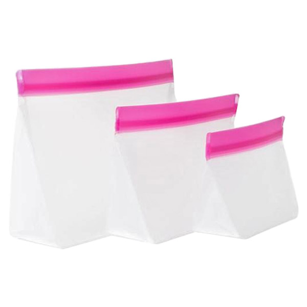 Juego de 3 bolsas reutilizables con cierre de cremallera color rosado