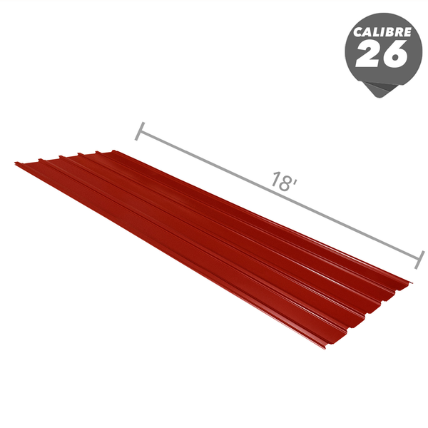 Lámina de zinc color rojo de canal ancho de 42" x 18' calibre 26