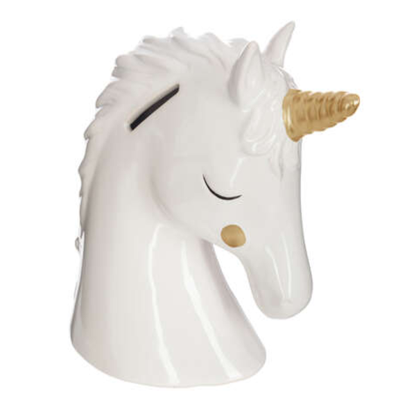 Alcancia de dolomita 16cm en forma de Unicornio color blanco