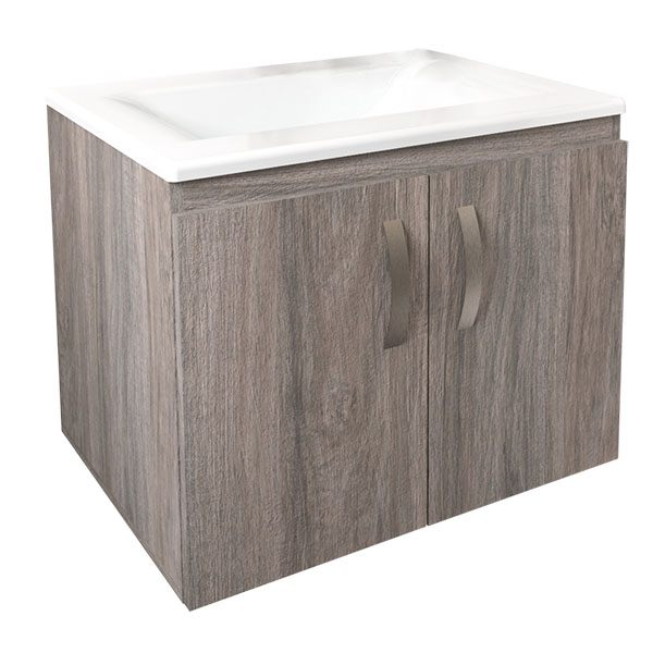 Mueble Básico de 63cm x 48cm color tambo con lavamanos Trentino blanco