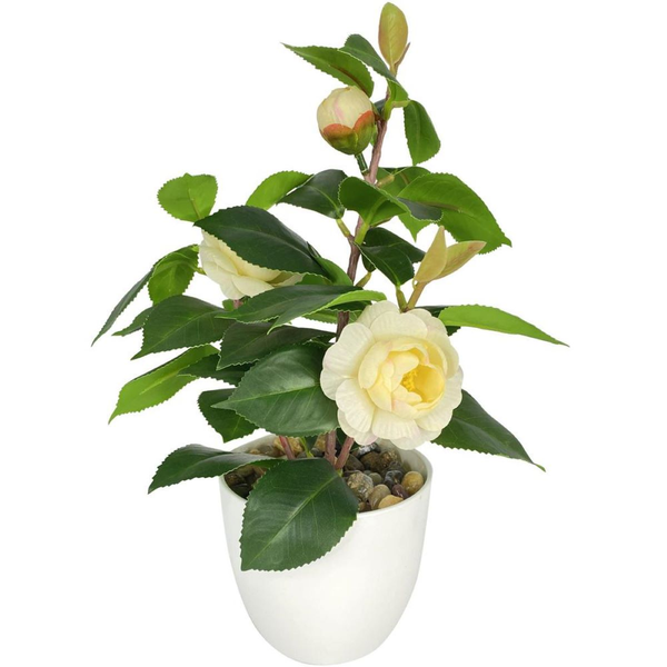 Flor artificial 28cm decorativa con pote color blanco