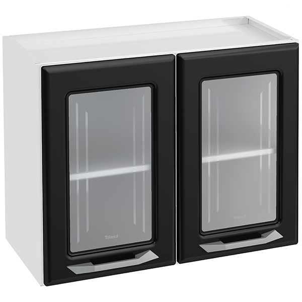 Mueble aéreo doble con puertas traslucidas de color negro