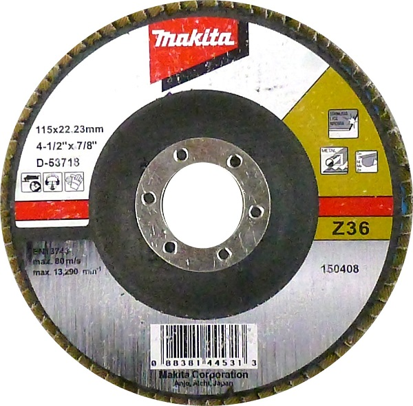 Disco de desbaste flap z36 para metal de 4 1/2" x 7/8" de color gris