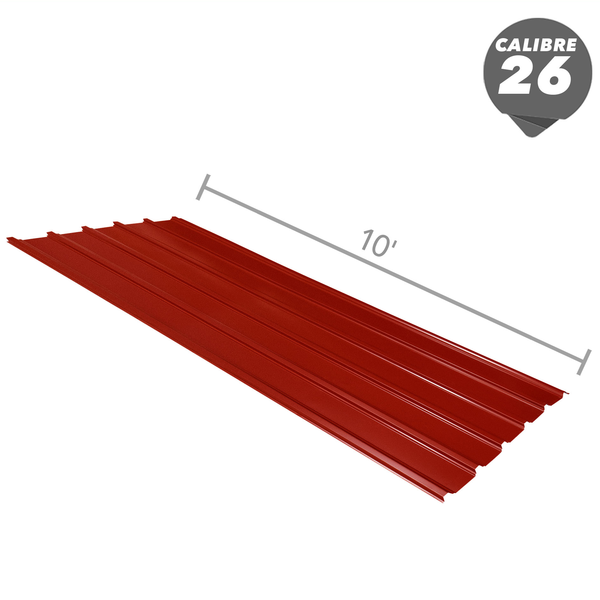 Lámina de zinc color rojo de canal ancho de 42" x 10' calibre 26