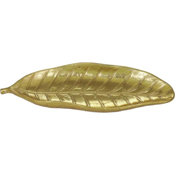 Bandeja decorativa 25cm con forma de hoja color dorado