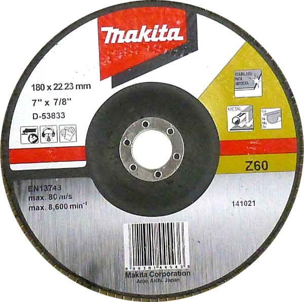 Disco abrasivo de 7" curvo #60 de zirconio para corte en metal MAKITA
