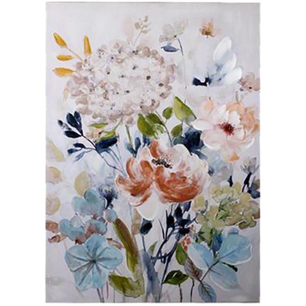 Cuadro de 70cm x 100cm x 3cm con diseño floral celeste