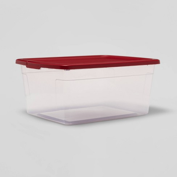 Caja plástica transparente tapa roja 53Qt