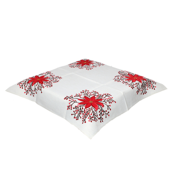 Mantel de mesa bordado con diseño de flor color blanco