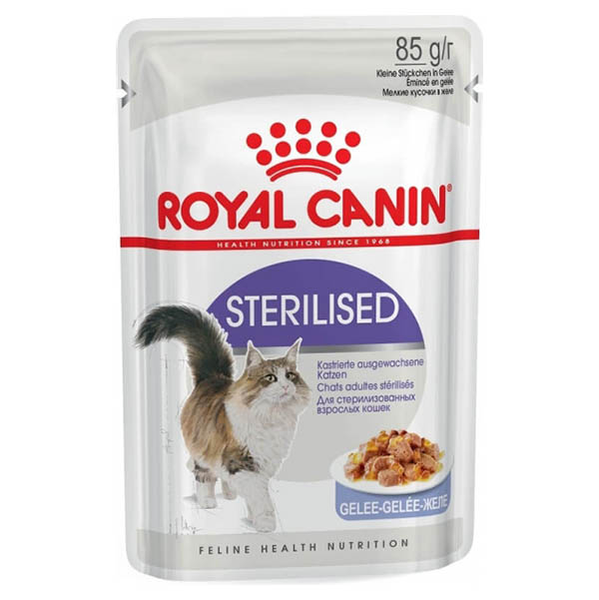 Alimento húmedo en sobre de 85g Sterilised en gelatina para gatos