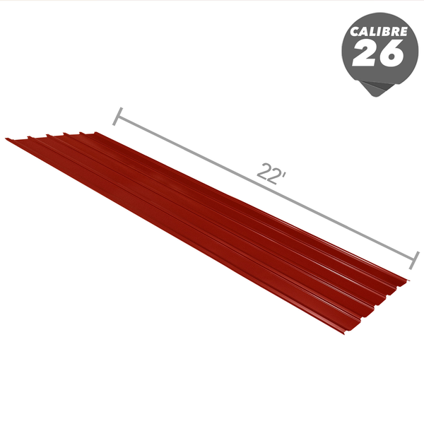 Zinc de 42" x 22' de  calibre 26  para canal ancho de color rojo
