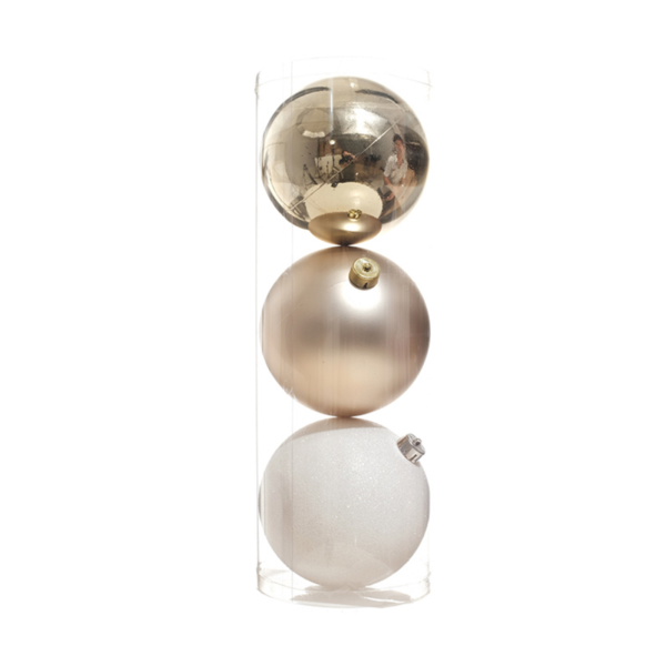 Juego de bolas navideña 15cm decorativa color champaña/blanco 3 piezas