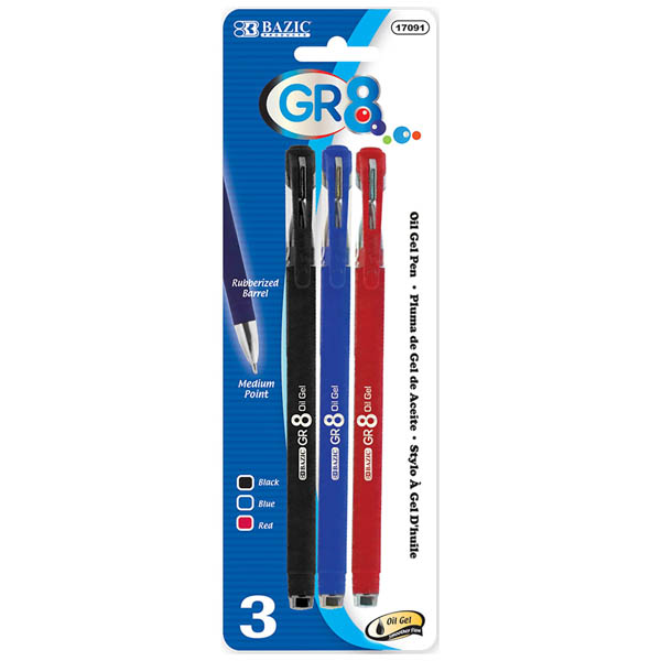 Bolígrafos de gel rojo, azul y negro - 3 unidades
