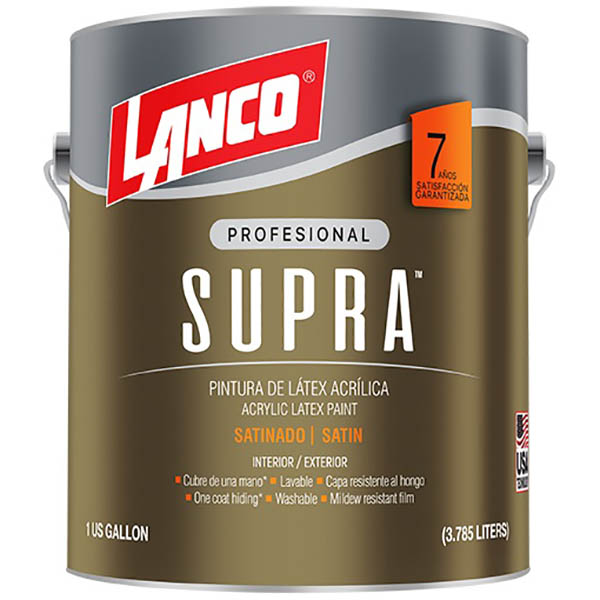 Pintura de látex acrílica Supra acabado satinado base tint 1gl LANCO