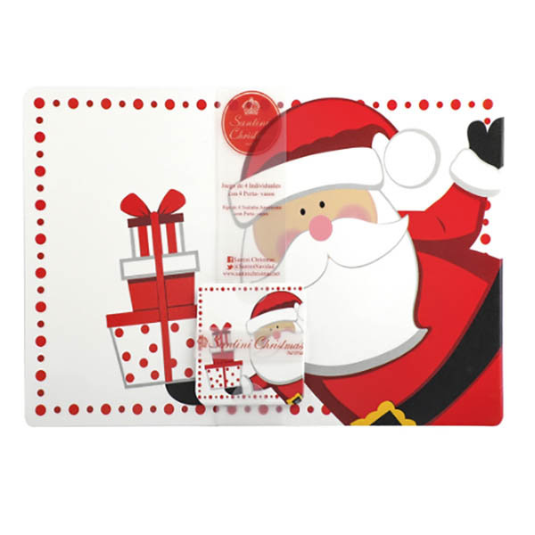 Juego de individuales con posavasos con diseño de Santa Claus