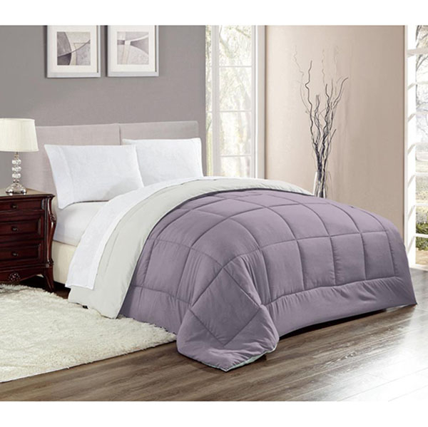 Comforter de microfibra de tamaño king reversible de color lila/gris