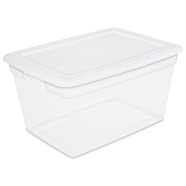 Caja plástica clear de 58 Qt con tapa blanca 24" x 17" x 13"