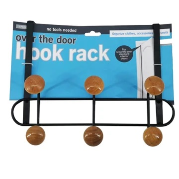 Rack de puerta con 6 ganchos punta de madera
