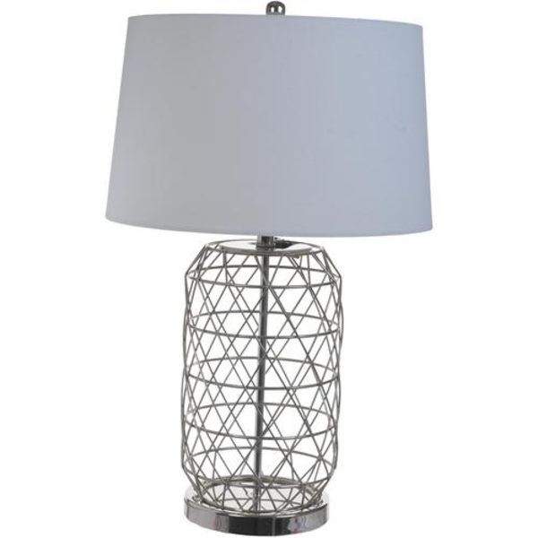 Lámpara de mesa decorativa con rejilla de metal color blanco