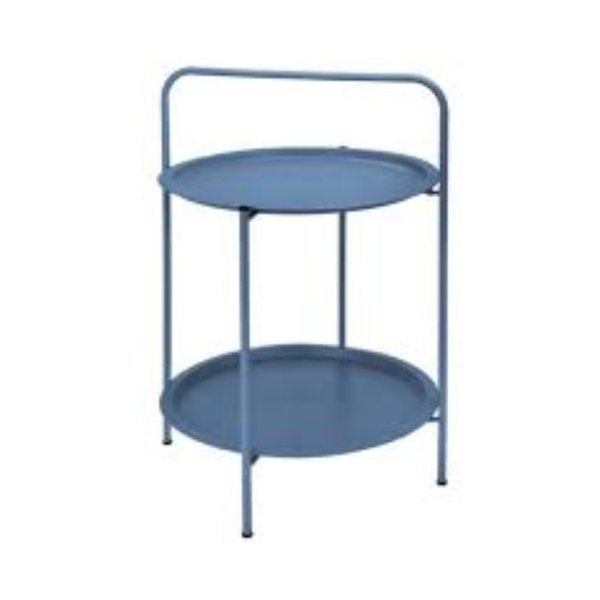 Mesa de metal auxiliar redonda de color azul