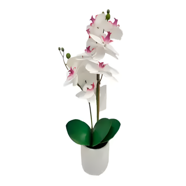 Ramo artificial 46cm de orquídeas con pote color blanco