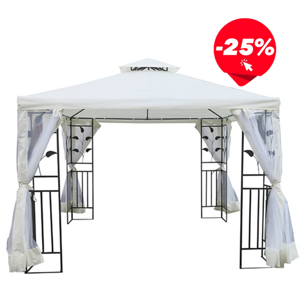 Gazebo decorativo 3m x 3m con malla color blanco