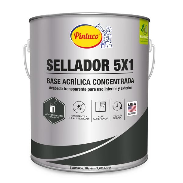 Base acrílica concentrada Sellador 5x1 acabado transparente de 1gl