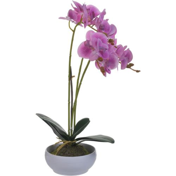 Orquídea artificial larga color violeta con pote
