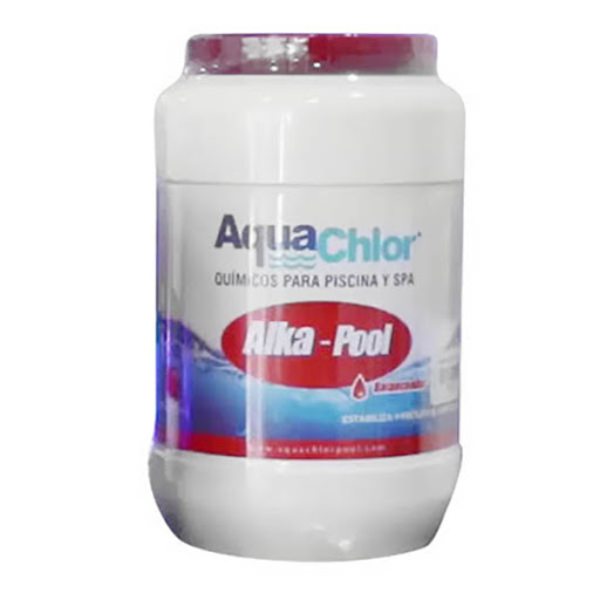 Químico para piscina y spa alka pool de 10lb de color blanco y rojo