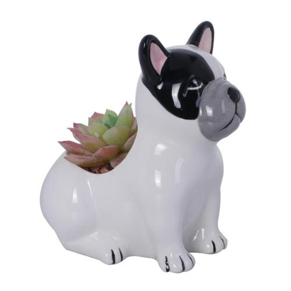 Macetero de cerámica con forma de perro para flores artificiales