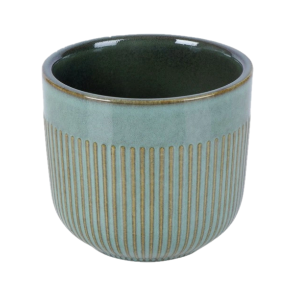 Pote de porcelana 14cm con diseño de líneas color verde