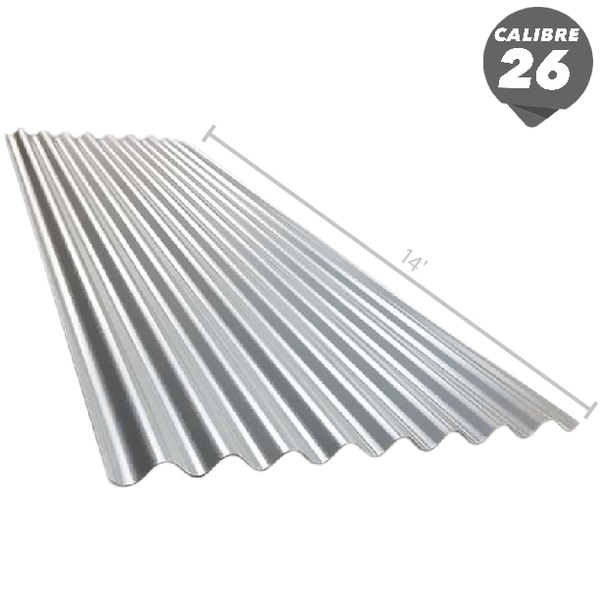 Lámina de Zinc corrugado de 42" x 14' c26 galvanizado  gris