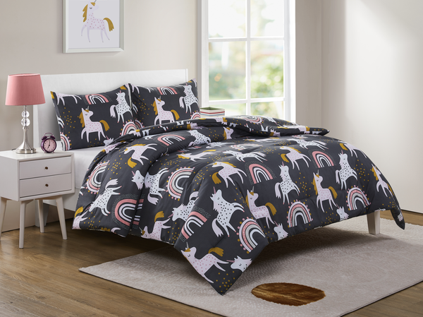 Juego de comforter diseño Unicornio tamaño full - 3 piezas