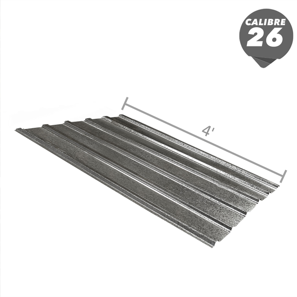 Zinc de canal ancho 42" x 4' galvanizado de calibre 26 de color gris