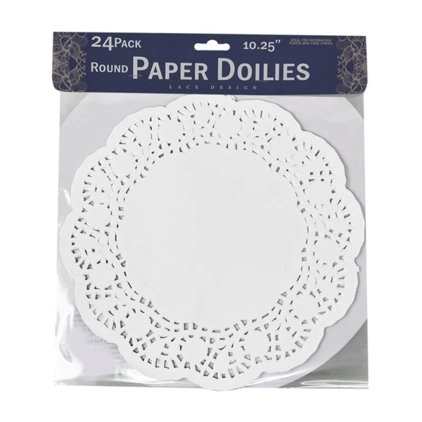 Tapete de papel 10.2" redondos de color blanco -  24 piezas