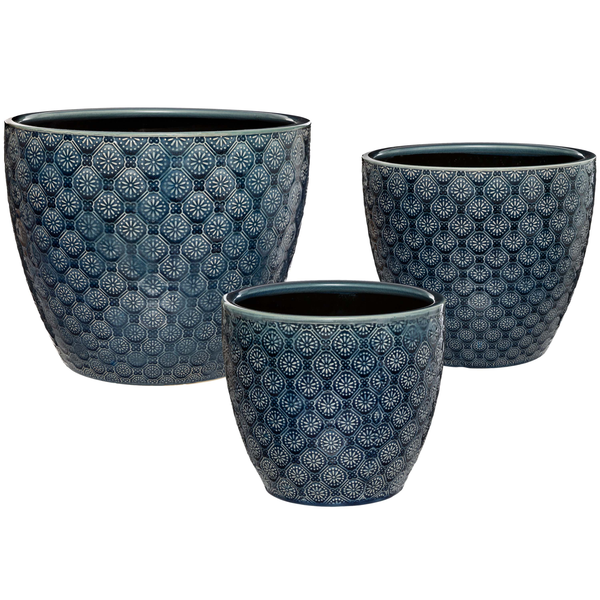 Juego de potes de cerámica 30cm color azul marino - 3 piezas