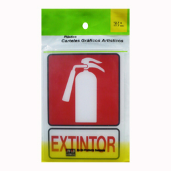 Letrero de señalización Extintor de 5" x 7" de plástico auto adhesivo