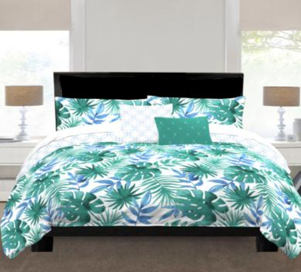 Juego de comforter diseño Tropical tamaño king de 5 piezas