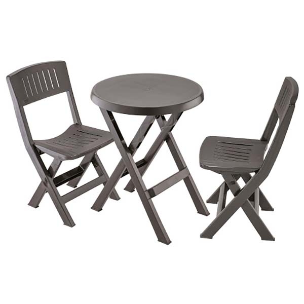 Combo de mesa y 2 sillas plásticas plegables color wengue