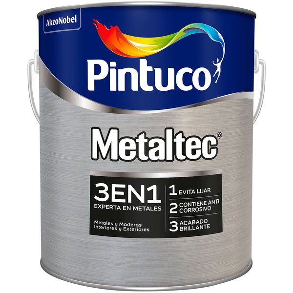 Pintura de esmalte sintético Metaltec 3 en 1 color gris de 1gl