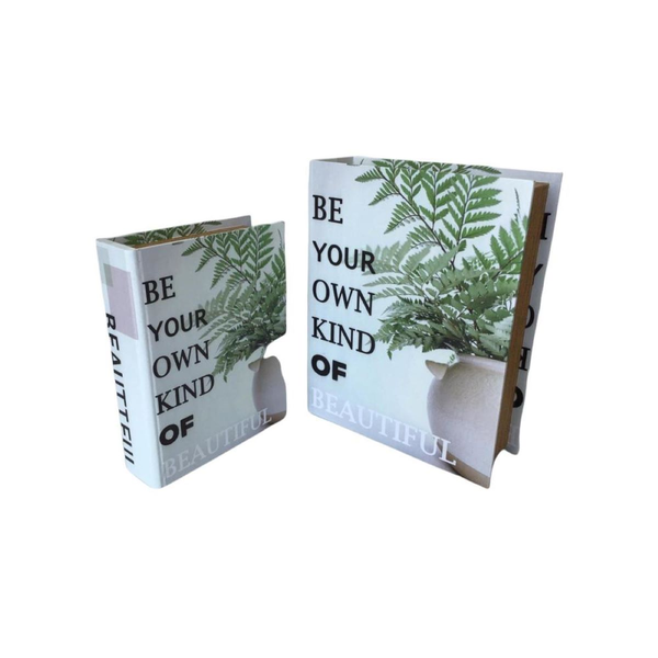 Juego de cajas con diseño de Libro portada pote y hojas color verde