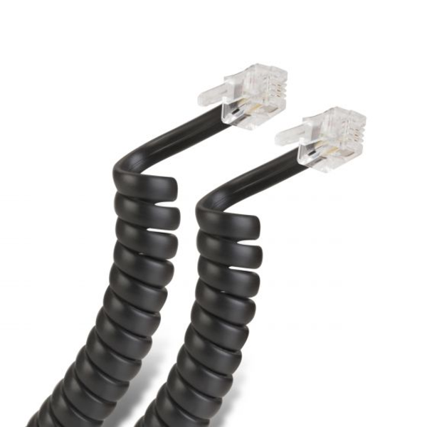 Cable espiral telefónico plug a plug en color negro para auricular