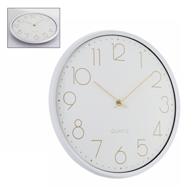 Reloj de pared redondo de 33cm con borde blanco