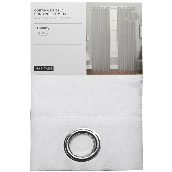 Cortina de tela de 54" x 90" Divany color blanco con aros de metal
