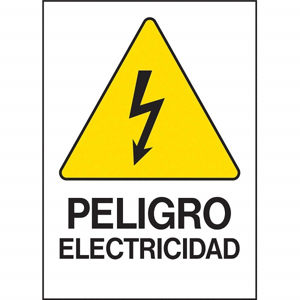 Letrero de 10" x 14" de plástico y frase "Peligro Electricidad"