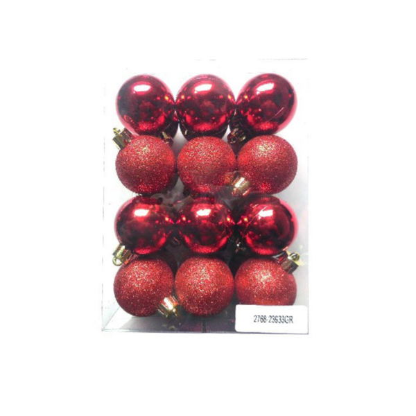 Juego de bolas navideñas de 4cm decorativas color rojas de 24 piezas