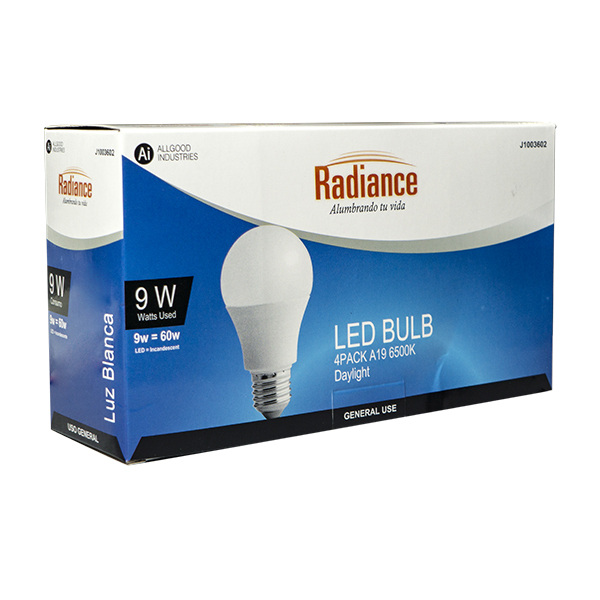 Bombillo led de 9W A60 luz blanca 6500K - 4 unidades