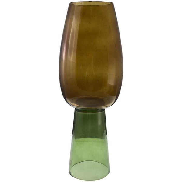 Florero de vidrio 12cm x 35cm decorativo color ámbar/verde